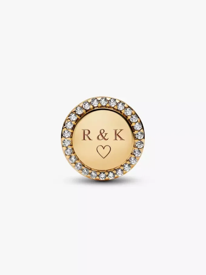 Gravierbarer funkelnder Knopf-Charm, 14 Karat vergoldet Gravierbarer funkelnder Knopf-Charm, 14 Karat vergoldet