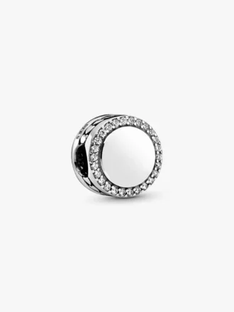 Gravierbarer funkelnder Knopf-Charm aus Sterlingsilber