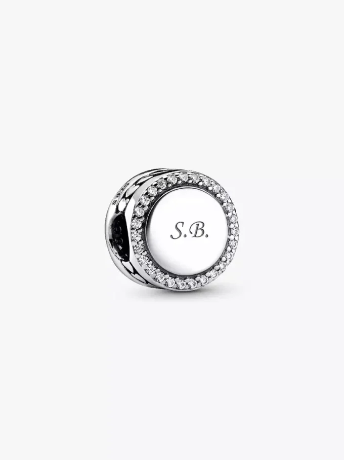 Gravierbarer funkelnder Knopf-Charm aus Sterlingsilber Gravierbarer funkelnder Knopf-Charm aus Sterlingsilber