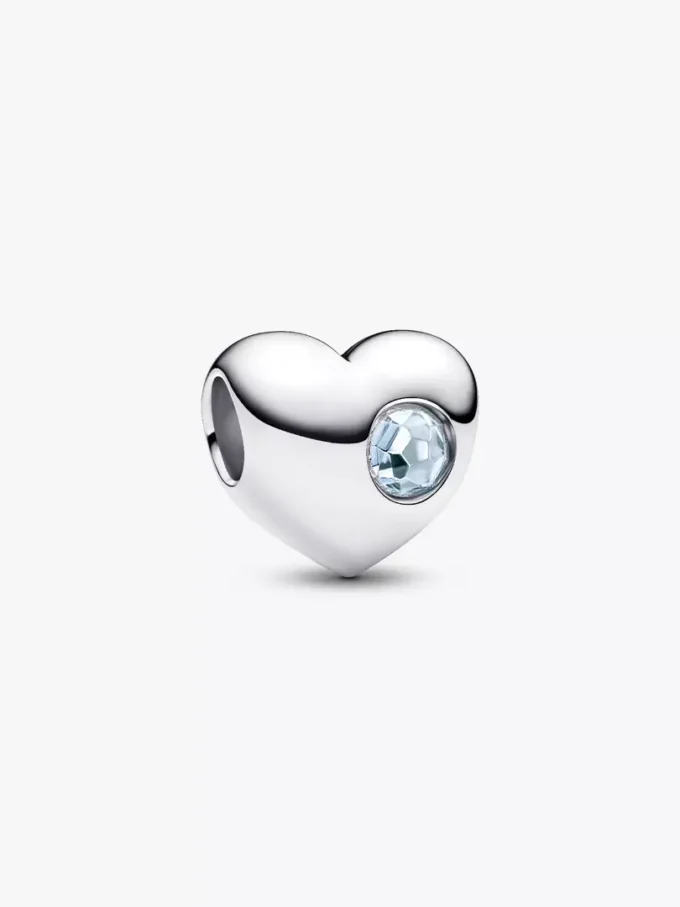 Gravierbarer Herz-Charm aus Sterlingsilber mit aquablauem Stein