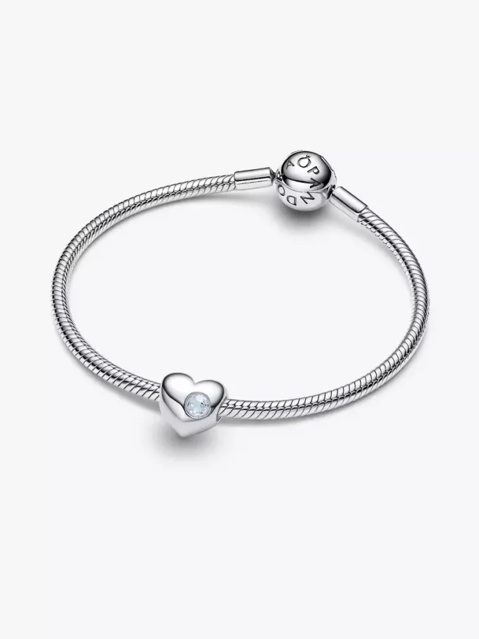 Gravierbarer Herz-Charm aus Sterlingsilber mit aquablauem Stein
