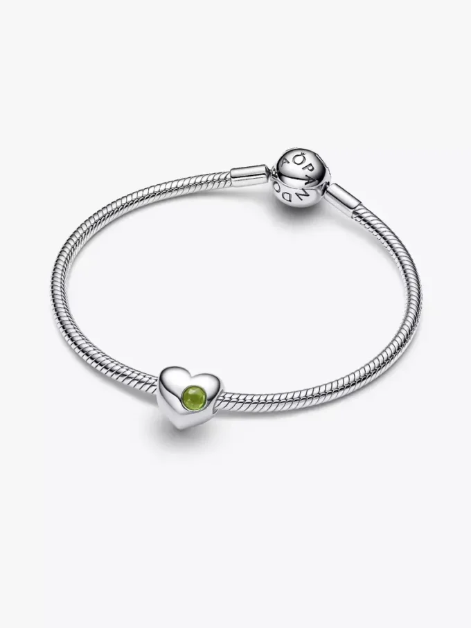 Gravierbarer Herz-Charm aus Sterlingsilber mit frühlingsgrünem Stein