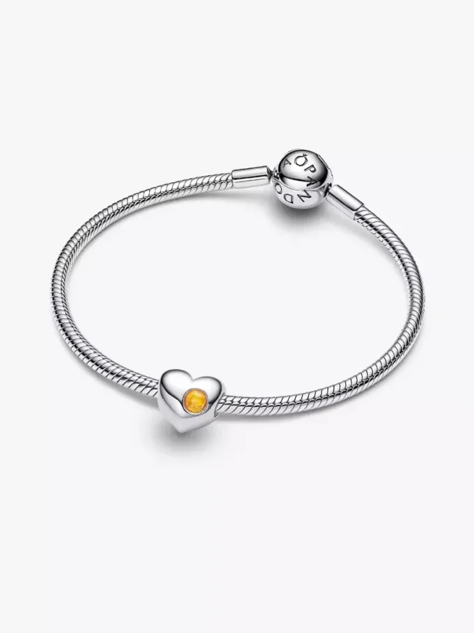 Gravierbarer Herz-Charm aus Sterlingsilber mit honigfarbenem Stein Gravierbarer Herz-Charm aus Sterlingsilber mit honigfarbenem Stein