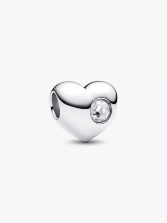 Gravierbarer Herz-Charm aus Sterlingsilber mit klarem Stein
