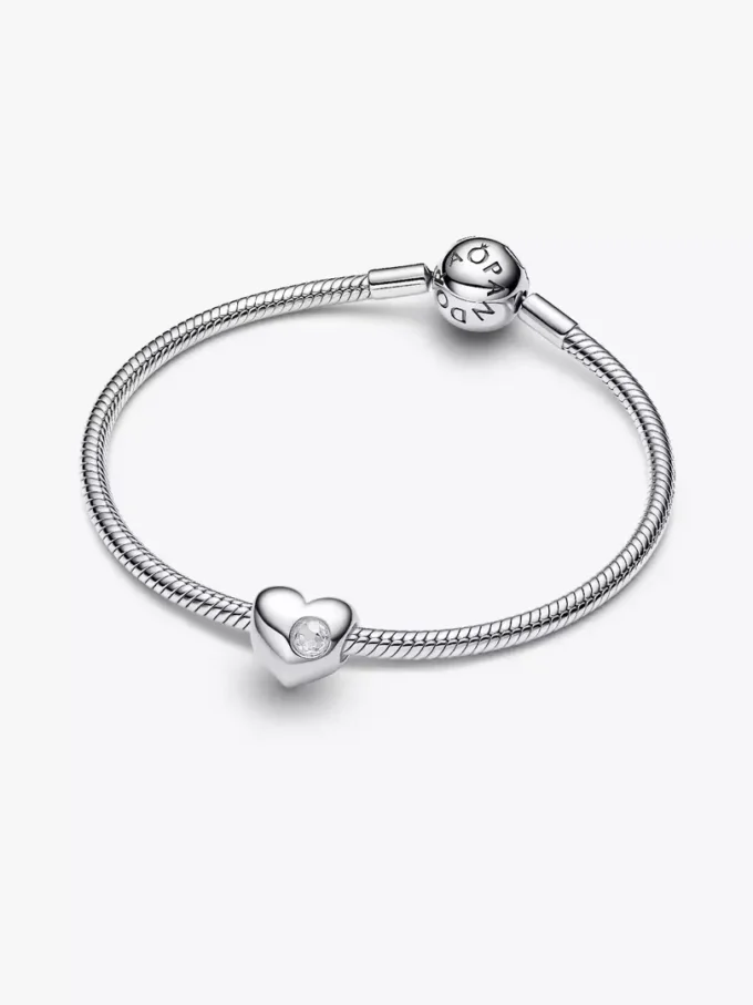 Gravierbarer Herz-Charm aus Sterlingsilber mit klarem Stein Gravierbarer Herz-Charm aus Sterlingsilber mit klarem Stein