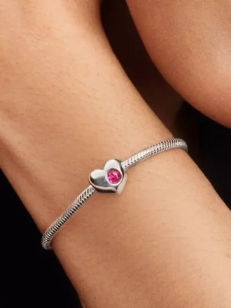 Gravierbarer Herz-Charm aus Sterlingsilber mit rosa Stein