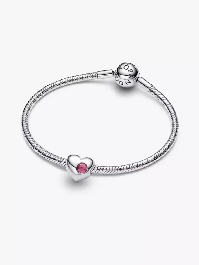 Gravierbarer Herz-Charm aus Sterlingsilber mit rosa Stein Gravierbarer Herz-Charm aus Sterlingsilber mit rosa Stein
