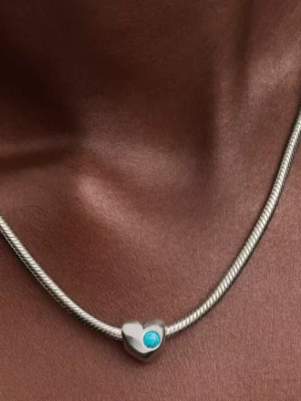 Gravierbarer Herz-Charm aus Sterlingsilber mit türkisblauem Stein