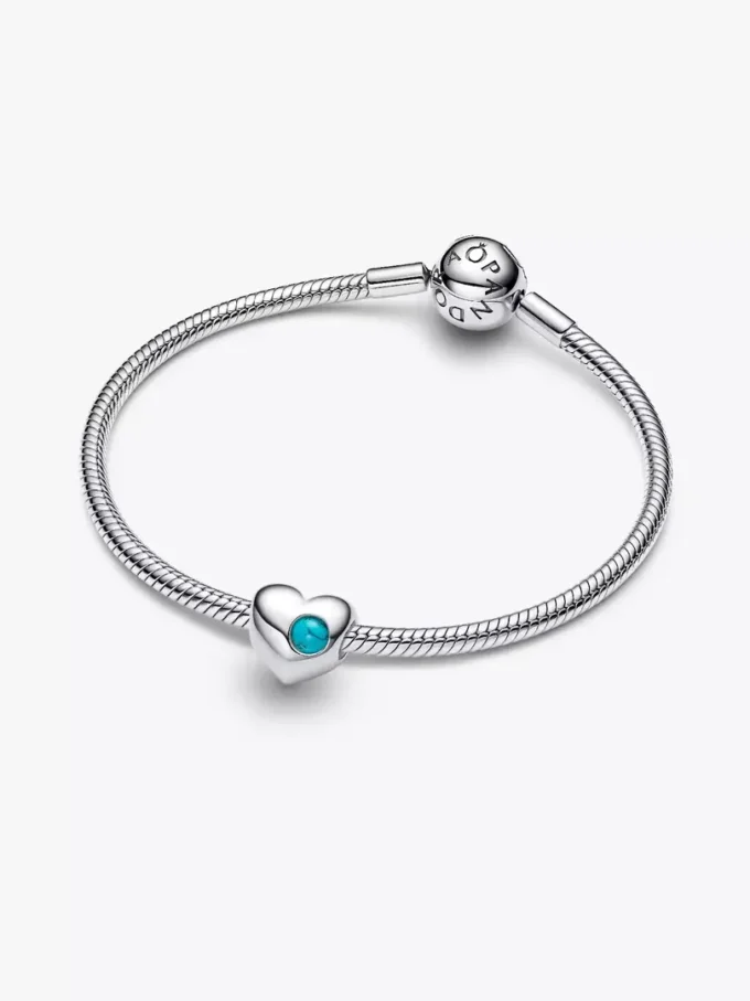 Gravierbarer Herz-Charm aus Sterlingsilber mit türkisblauem Stein Gravierbarer Herz-Charm aus Sterlingsilber mit türkisblauem Stein