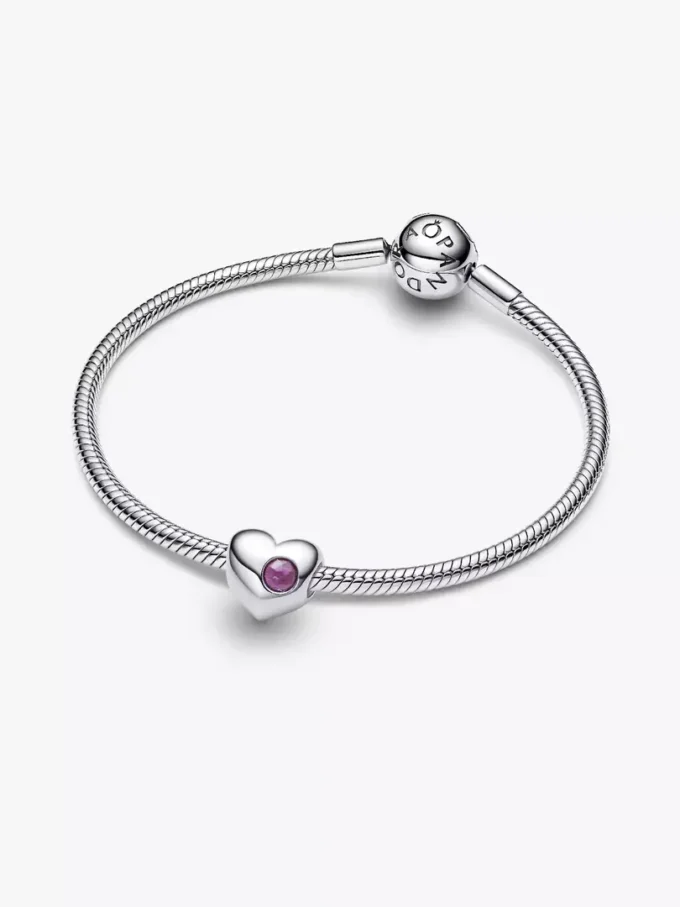Gravierbarer Herz-Charm aus Sterlingsilber mit violettem Stein Gravierbarer Herz-Charm aus Sterlingsilber mit violettem Stein
