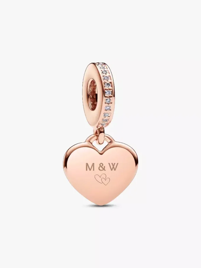 Gravierbarer Herz-Dangle Charm, 14 Karat Roségold-Beschichtung Gravierbarer Herz-Dangle Charm, 14 Karat Roségold-Beschichtung