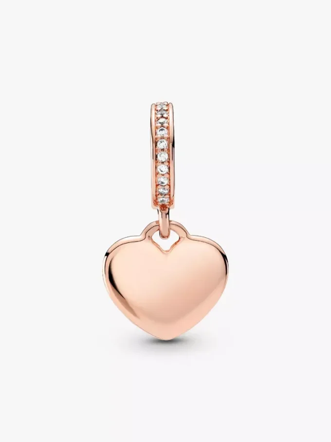 Gravierbarer Herz-Dangle Charm, 14 Karat Roségold-Beschichtung Gravierbarer Herz-Dangle Charm, 14 Karat Roségold-Beschichtung