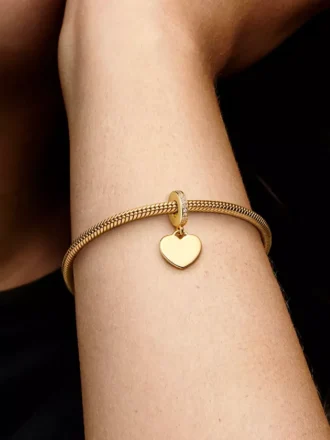 Gravierbarer Herz-Dangle Charm, 14-karätig vergoldet