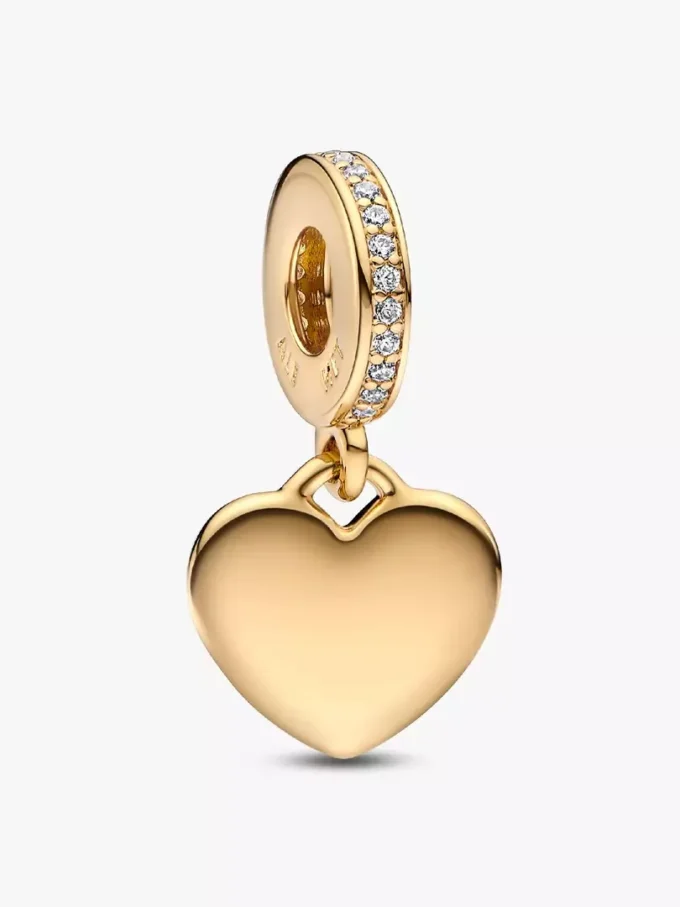 Gravierbarer Herz-Dangle Charm, 14-karätig vergoldet