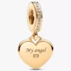 Gravierbarer Herz-Dangle Charm, 14-karätig vergoldet