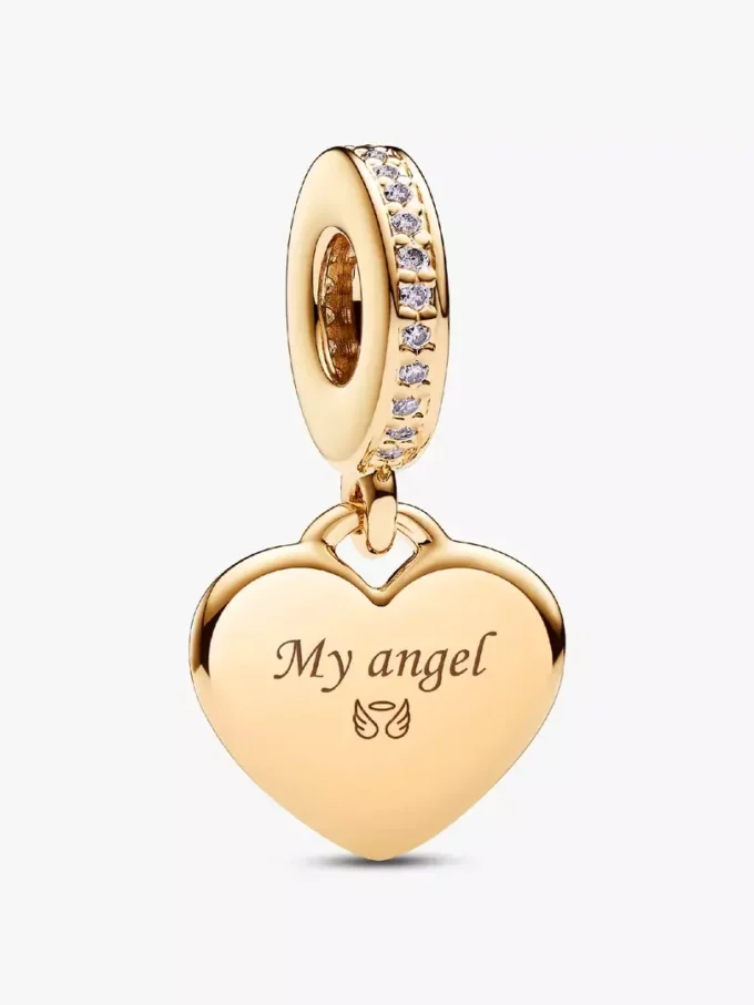 Gravierbarer Herz-Dangle Charm, 14-karätig vergoldet