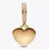 Gravierbarer Herz-Dangle Charm, 14-karätig vergoldet