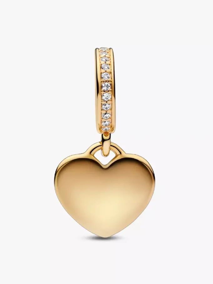Gravierbarer Herz-Dangle Charm, 14-karätig vergoldet