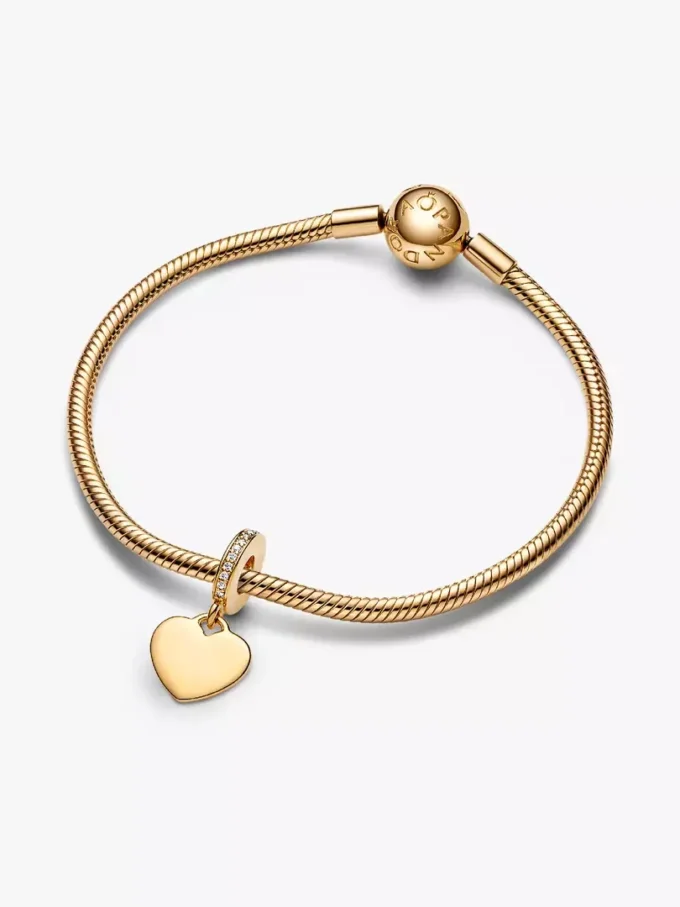 Gravierbarer Herz-Dangle Charm, 14-karätig vergoldet