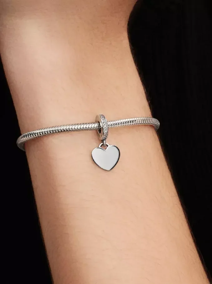 Gravierbarer Herz-Dangle Charm aus Sterlingsilber Gravierbarer Herz-Dangle Charm aus Sterlingsilber