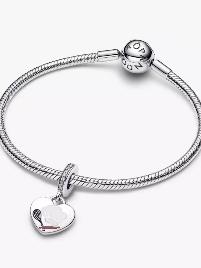 Gravierbarer Herz-Dangle Charm mit Backutensilien aus Sterlingsilber