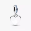 Gravierbarer Herz-Dangle Charm mit blauem Stein aus Sterlingsilber Gravierbarer Herz-Dangle Charm mit blauem Stein aus Sterlingsilber