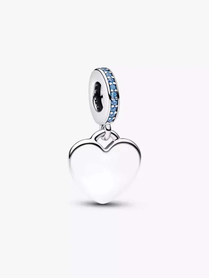 Gravierbarer Herz-Dangle Charm mit blauem Stein aus Sterlingsilber Gravierbarer Herz-Dangle Charm mit blauem Stein aus Sterlingsilber