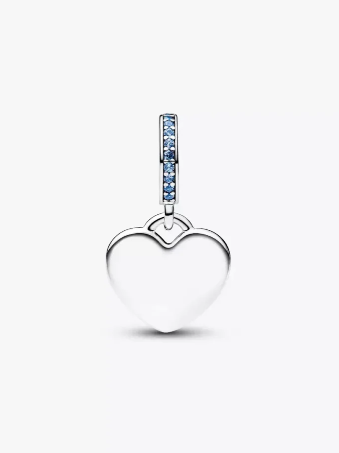 Gravierbarer Herz-Dangle Charm mit blauem Stein aus Sterlingsilber Gravierbarer Herz-Dangle Charm mit blauem Stein aus Sterlingsilber