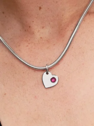 Gravierbarer Herz-Dangle Charm mit echtem rotem Stein, Sterlingsilber