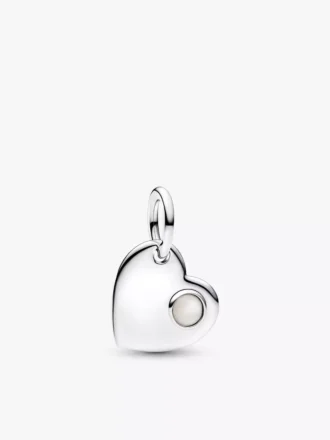 Gravierbarer Herz-Dangle Charm mit weißem Stein aus Sterlingsilber