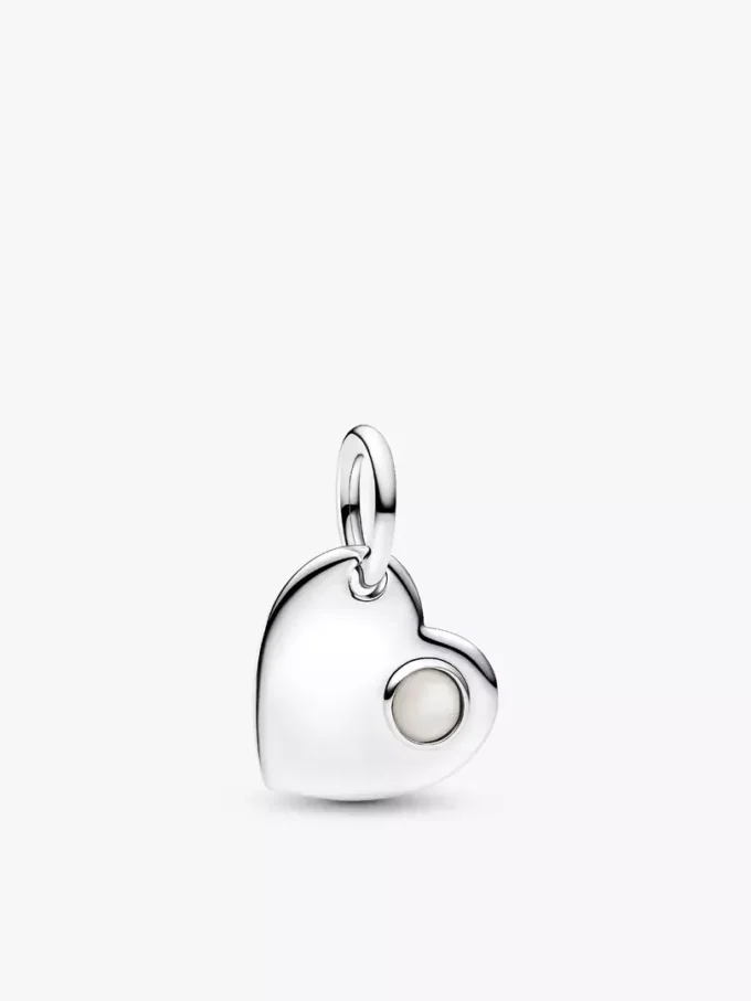 Gravierbarer Herz-Dangle Charm mit weißem Stein aus Sterlingsilber Gravierbarer Herz-Dangle Charm mit weißem Stein aus Sterlingsilber
