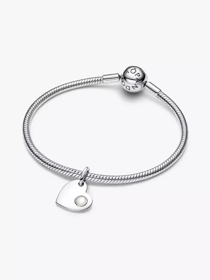 Gravierbarer Herz-Dangle Charm mit weißem Stein aus Sterlingsilber Gravierbarer Herz-Dangle Charm mit weißem Stein aus Sterlingsilber