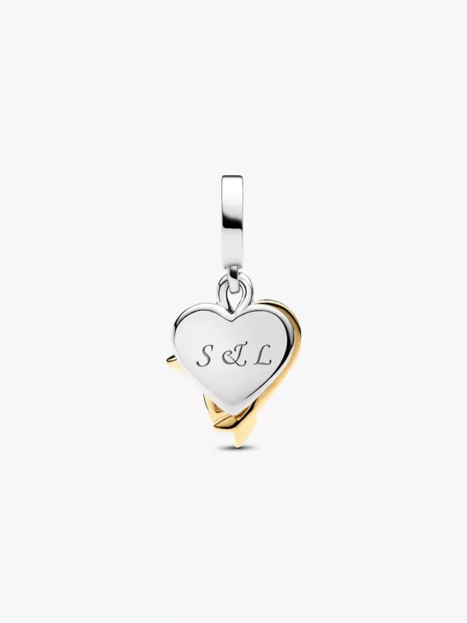 Gravierbarer Herz-&-Pfeil-Dangle Charm aus Sterlingsilber, 14-karätig vergoldet Gravierbarer Herz-&-Pfeil-Dangle Charm aus Sterlingsilber, 14-karätig vergoldet