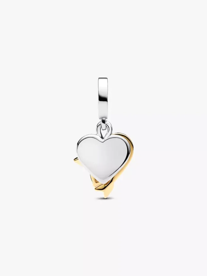 Gravierbarer Herz-&-Pfeil-Dangle Charm aus Sterlingsilber, 14-karätig vergoldet Gravierbarer Herz-&-Pfeil-Dangle Charm aus Sterlingsilber, 14-karätig vergoldet