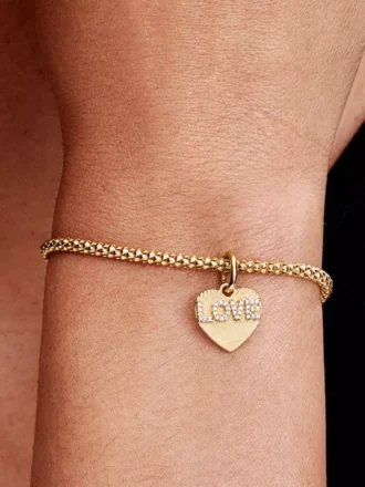 Gravierbarer Liebesherz-Dangle Charm, 14-karätig vergoldet Gravierbarer Liebesherz-Dangle Charm, 14-karätig vergoldet