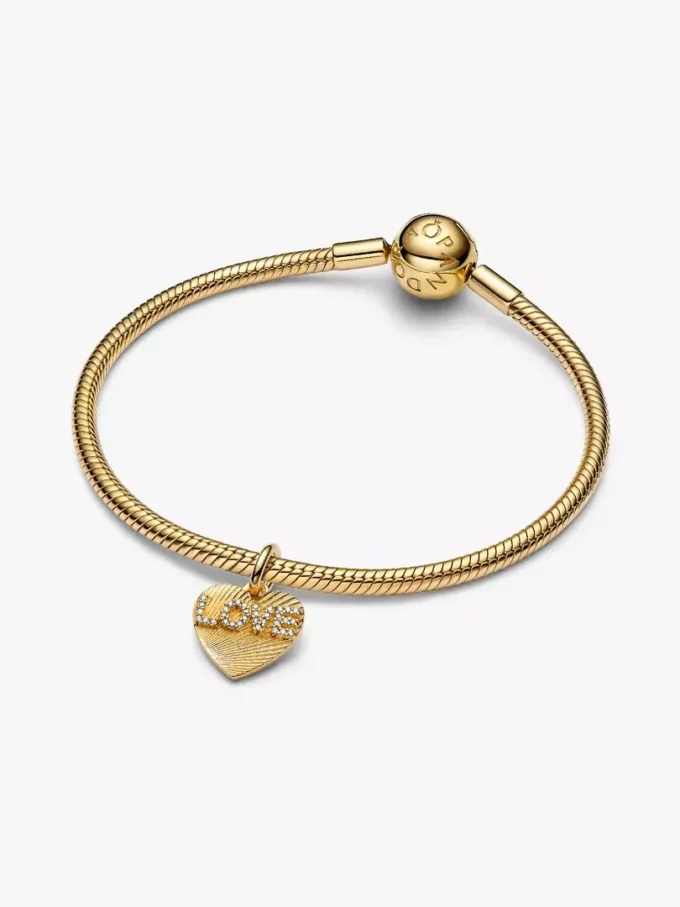 Gravierbarer Liebesherz-Dangle Charm, 14-karätig vergoldet