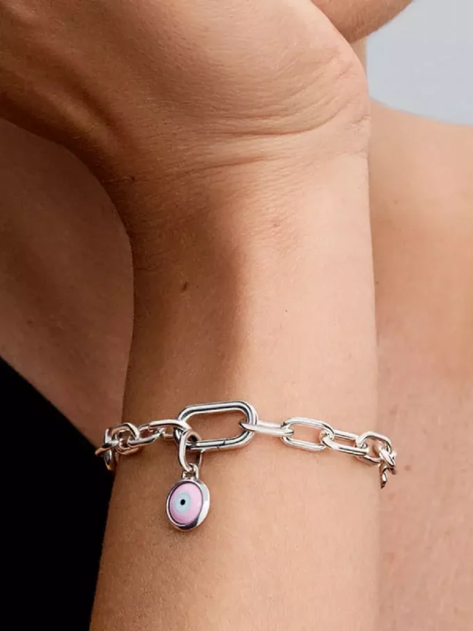 Gravierbarer Mini-Dangle Charm aus Murano Glass mit bösem Blick, Sterlingsilber