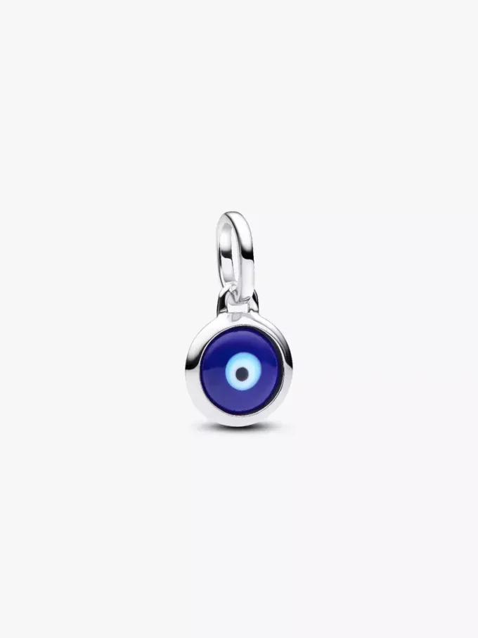 Gravierbarer Mini-Dangle Charm aus Murano Glass mit bösem Blick, Sterlingsilber