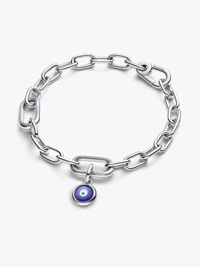 Gravierbarer Mini-Dangle Charm aus Murano Glass mit bösem Blick, Sterlingsilber