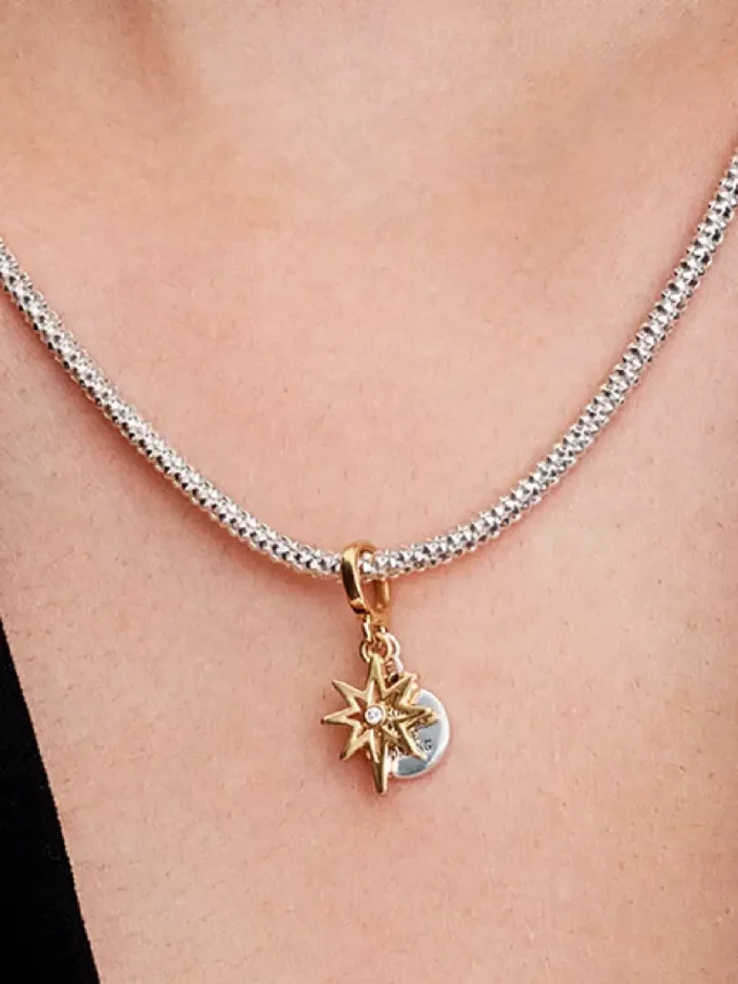 Gravierbarer Nordstern-Dangle Charm mit synthetischem Diamanten, 0,009 Karat, Sterlingsilber, 14-karätige Vergoldung Gravierbarer Nordstern-Dangle Charm mit synthetischem Diamanten, 0,009 Karat, Sterlingsilber, 14-karätige Vergoldung