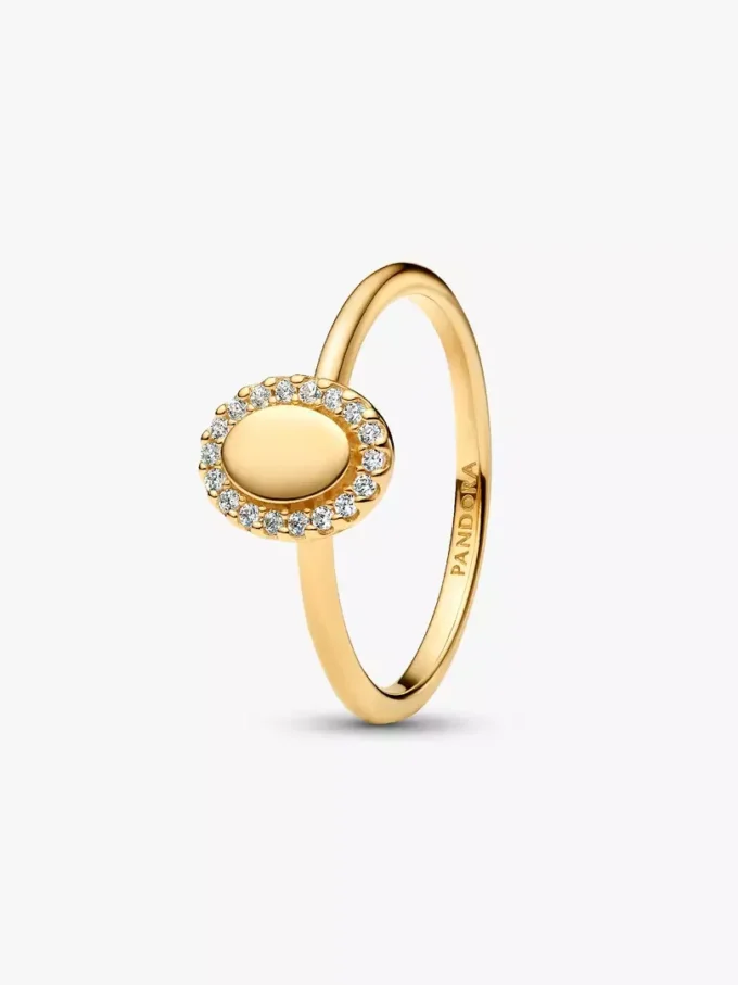 Gravierbarer ovaler Halo-Ring, 14-karätig vergoldet Gravierbarer ovaler Halo-Ring, 14-karätig vergoldet