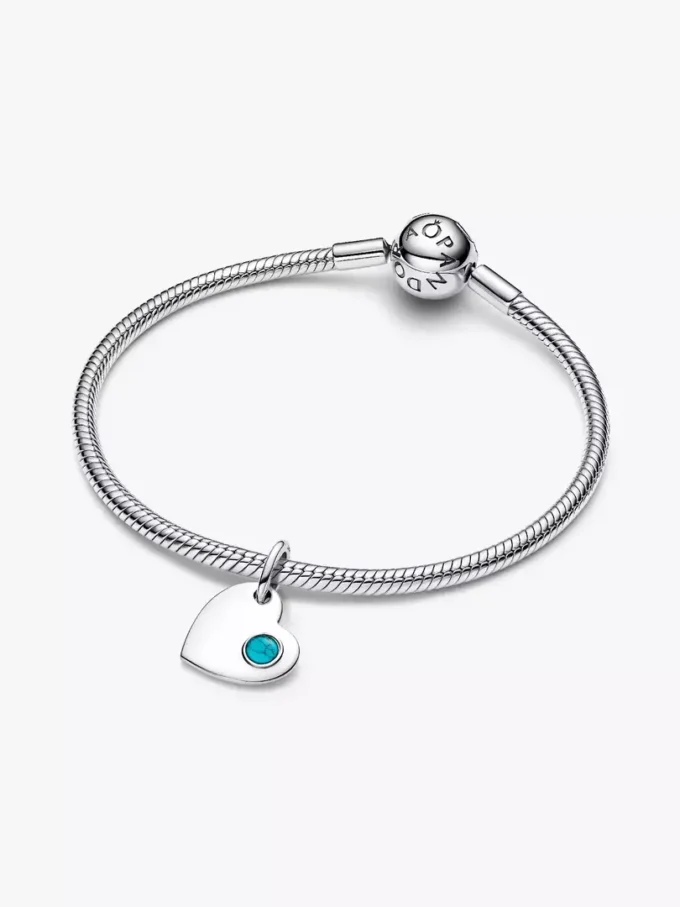Gravierbarer türkisblauer Herz-Dangle Charm aus Sterlingsilber