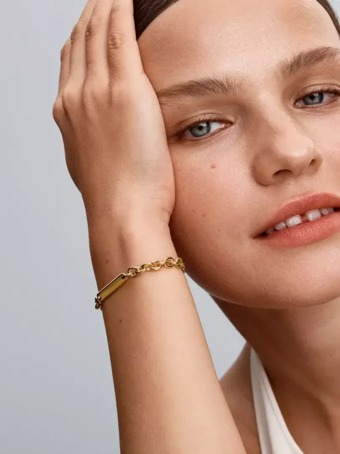 Gravierbares Bar-Link-Armband, 14-karätig vergoldet