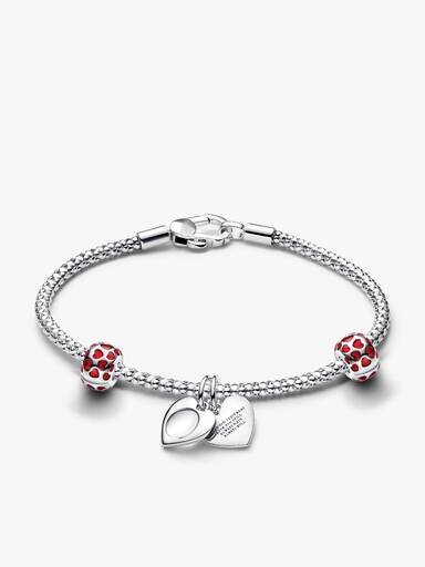 Gravierbares Doppelherz-Charm-Armband-Set – 3er-Set Gravierbares Doppelherz-Charm-Armband-Set – 3er-Set
