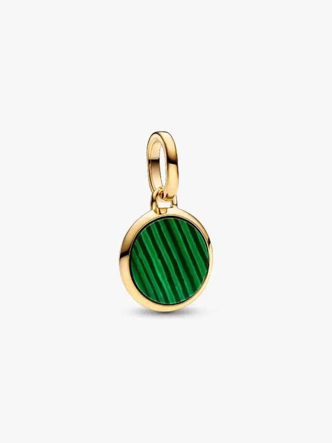 Grünes, gravierbares Mini-Medaillon-Charm, 14-karätig vergoldet Grünes, gravierbares Mini-Medaillon-Charm, 14-karätig vergoldet