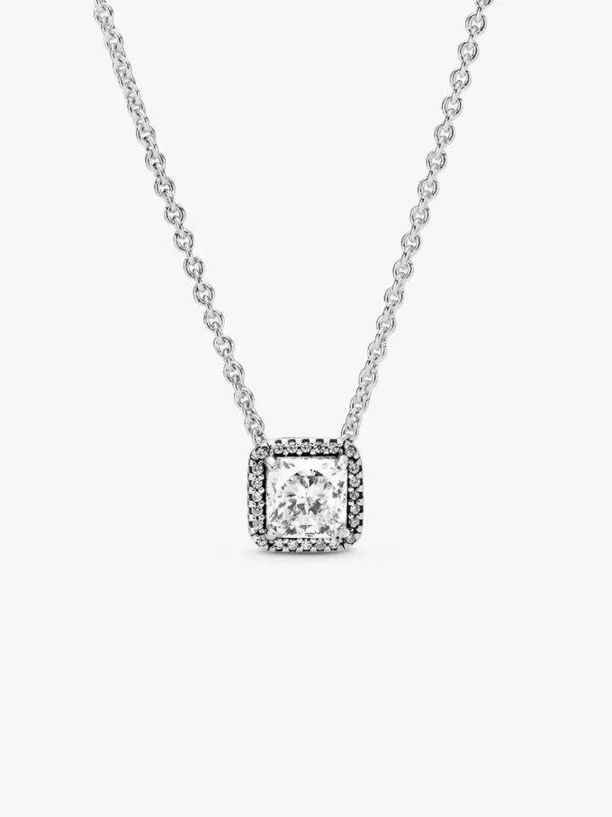 Halo-Halskette mit quadratischem Glanz aus Sterlingsilber Halo-Halskette mit quadratischem Glanz aus Sterlingsilber