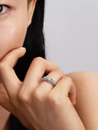 Halo-Herz-Trilogie-Ring aus Sterlingsilber