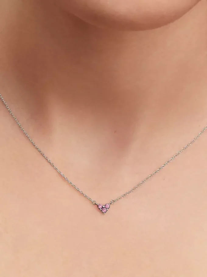 Halskette mit dreifachem rosa Herzanhänger aus Sterlingsilber Halskette mit dreifachem rosa Herzanhänger aus Sterlingsilber
