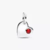 Gravierbarer Herz-Dangle Charm mit rotem Stein, Sterlingsilber Gravierbarer Herz-Dangle Charm mit rotem Stein, Sterlingsilber
