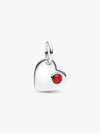 Gravierbarer Herz-Dangle Charm mit rotem Stein, Sterlingsilber